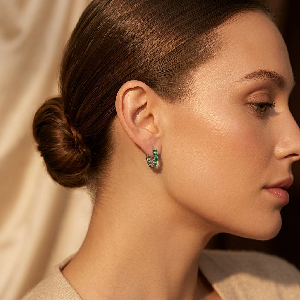 Boucles d'oreilles créoles en or émeraude — Groumia