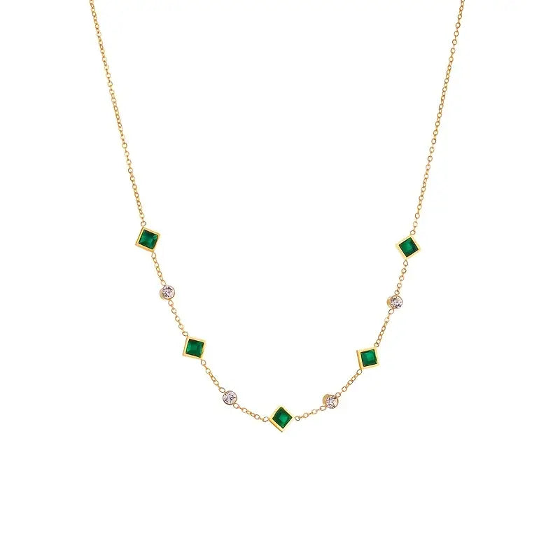 Collier Station Géométrique Émeraude Doré — Groumia