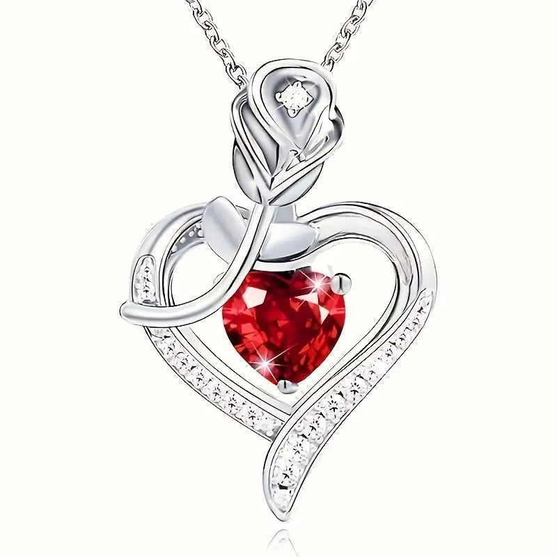 Collier Pendentif Cœur en Rubis Argenté — Groumia