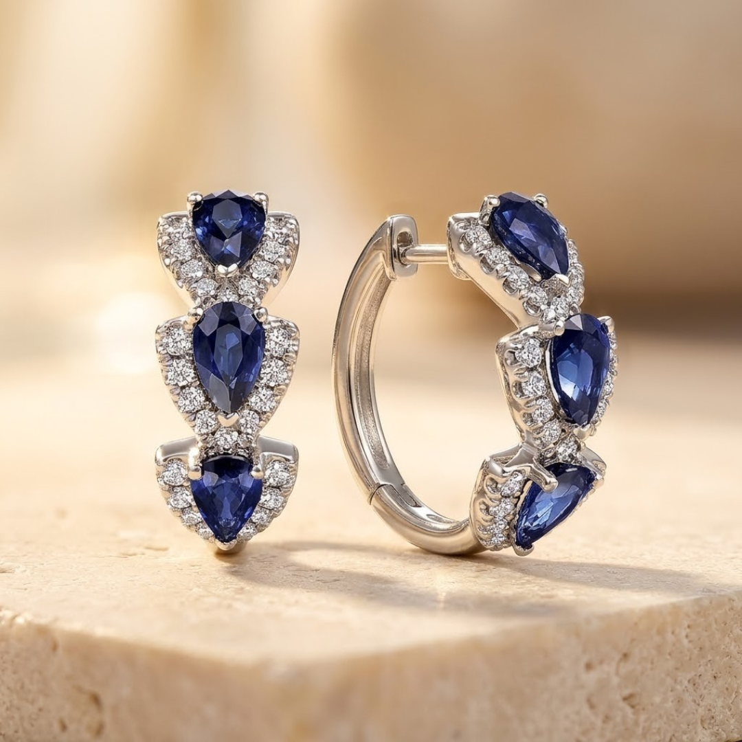 Boucles d'oreilles créoles en saphir argenté — Groumia