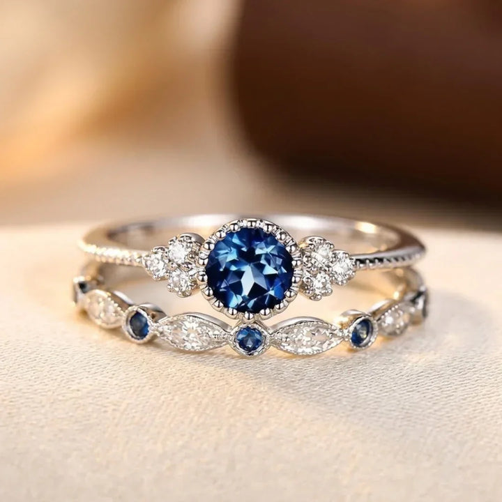 Bague Halo en Saphir Argenté — Groumia