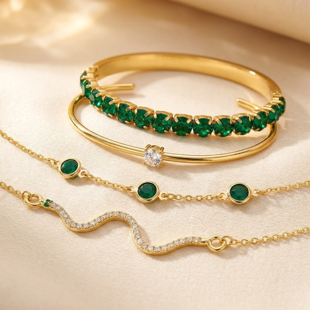 Ensemble de Bracelets en Or et Émeraude — Groumia
