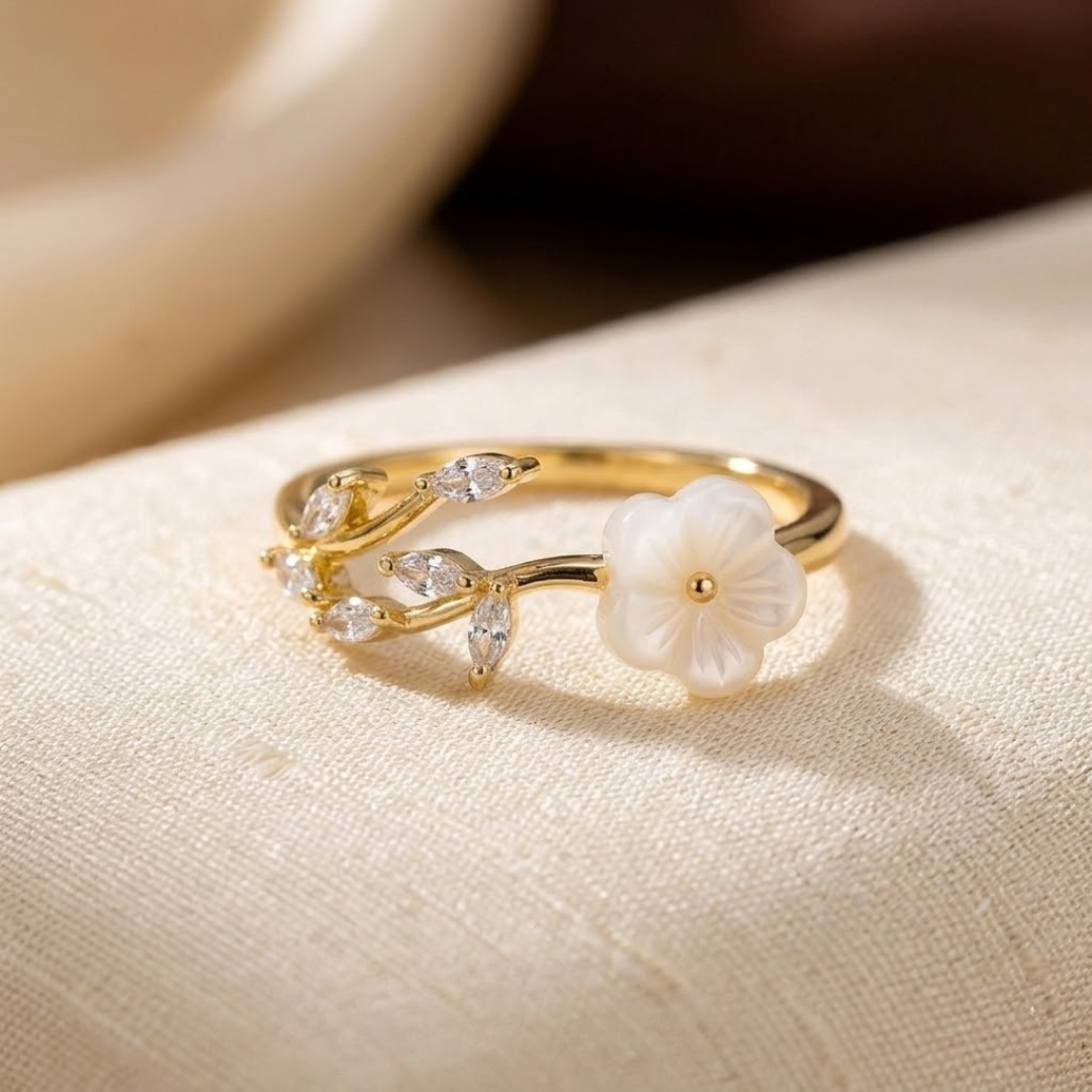 Bague Ouverte en Or avec Fleurs et Feuilles — Groumia