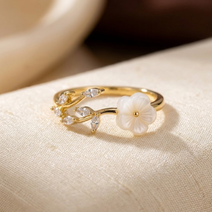 Bague Ouverte en Or avec Fleurs et Feuilles — Groumia