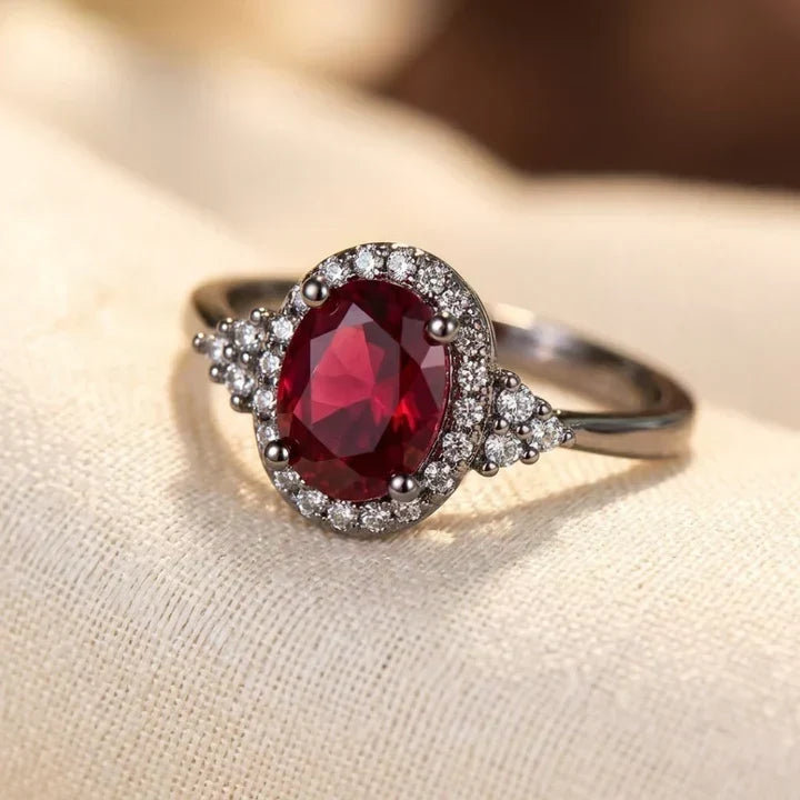 Bague Halo en Argent et Rubis — Groumia