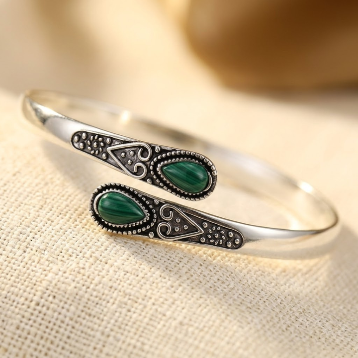 Bracelet Vintage Émeraude Argent — Groumia