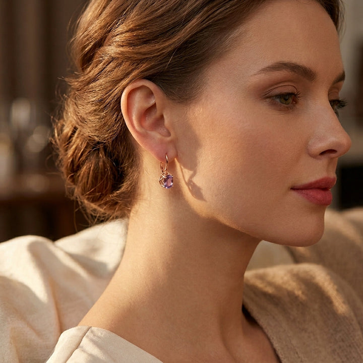 Boucles d'oreilles en améthyste et or rose — Groumia