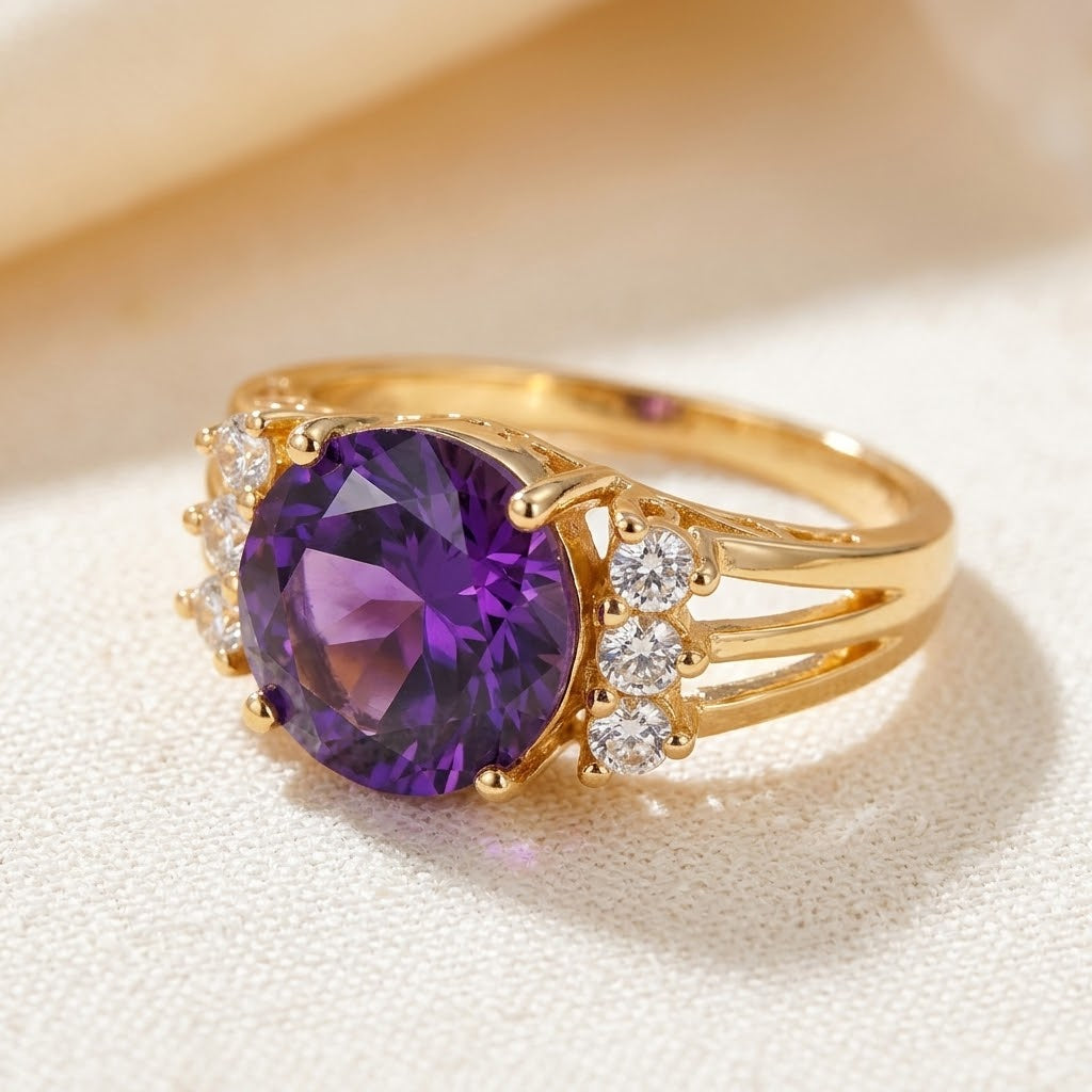 Bague en or avec améthyste à tige fendue — Groumia