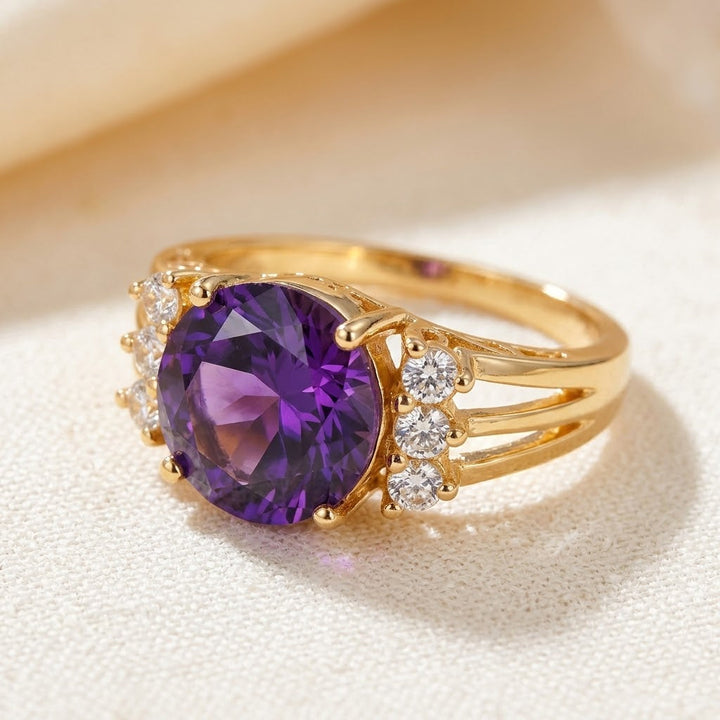 Bague en or avec améthyste à tige fendue — Groumia