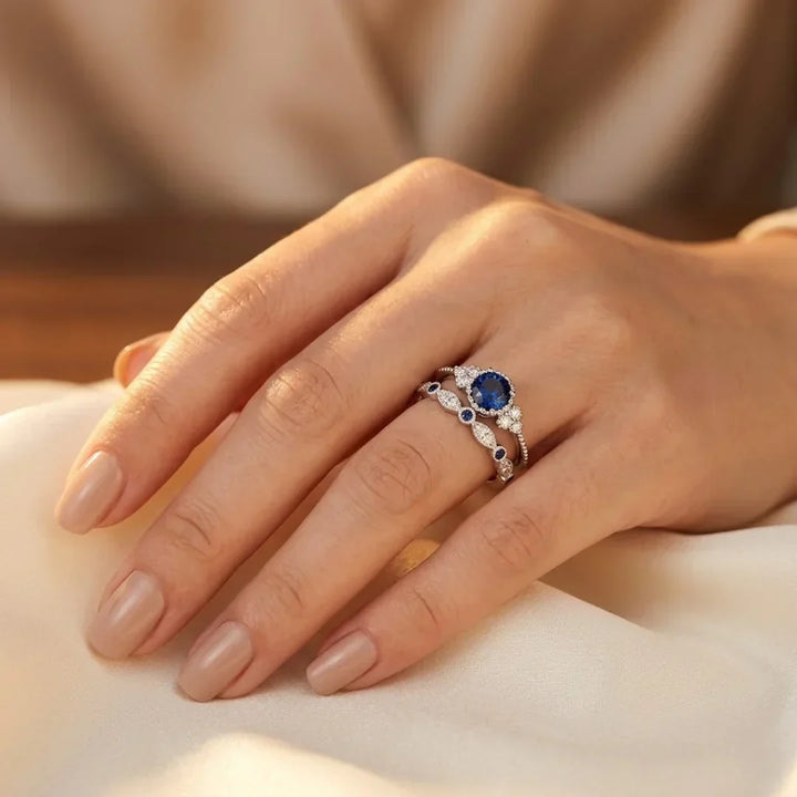 Bague Halo en Saphir Argenté — Groumia