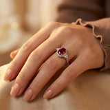 Bague Halo en Argent et Rubis — Groumia