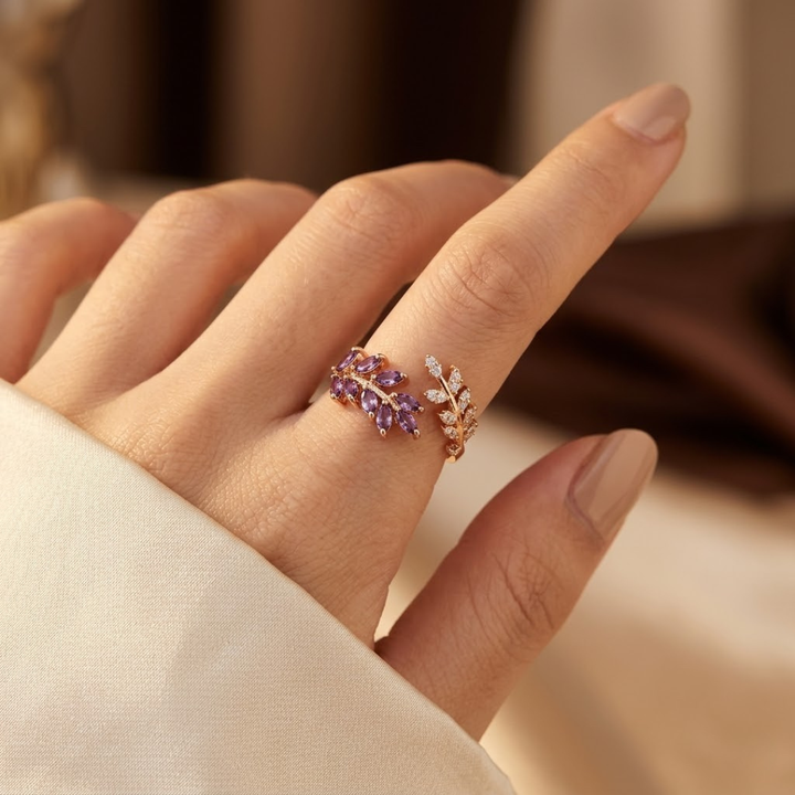 Bague en Or et Améthyste en Forme de Feuille — Groumia