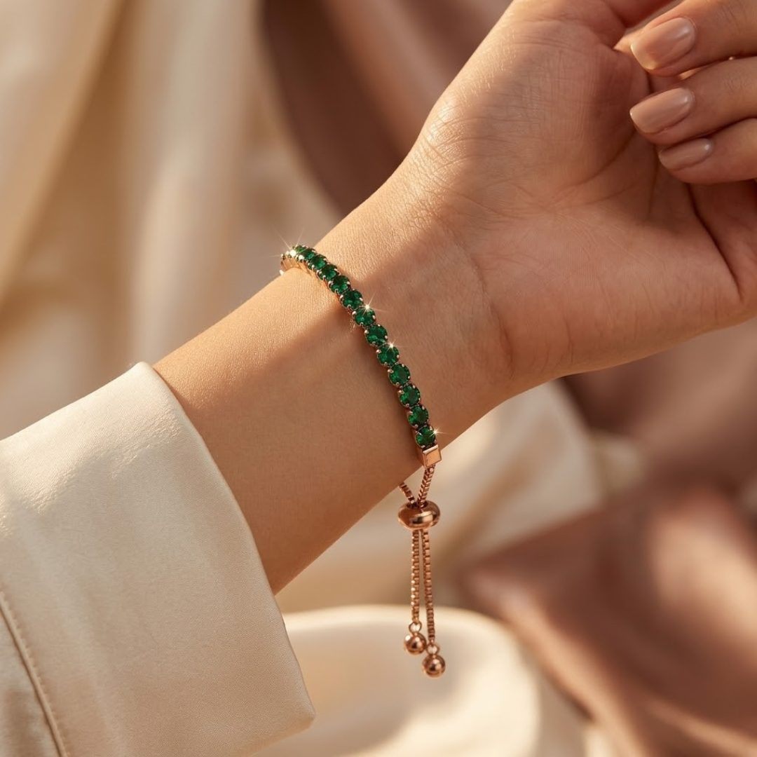 Bracelet de Tennis Ajustable en Or et Émeraude — Groumia
