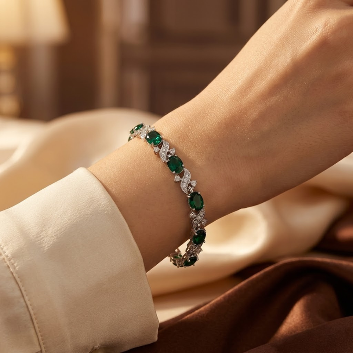 Bracelet Vintage en Émeraude Argentée — Groumia