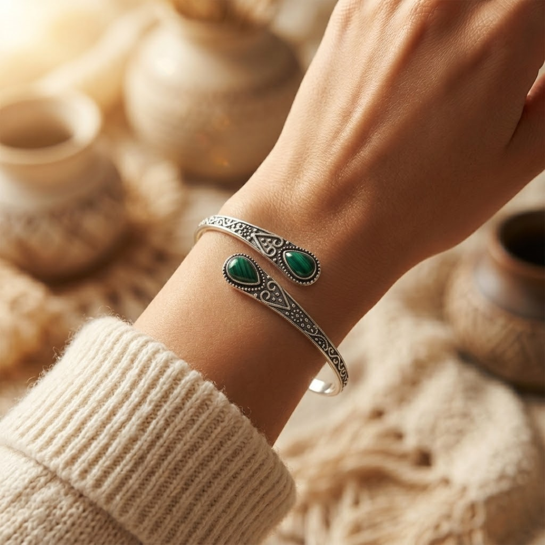 Bracelet Vintage Émeraude Argent — Groumia