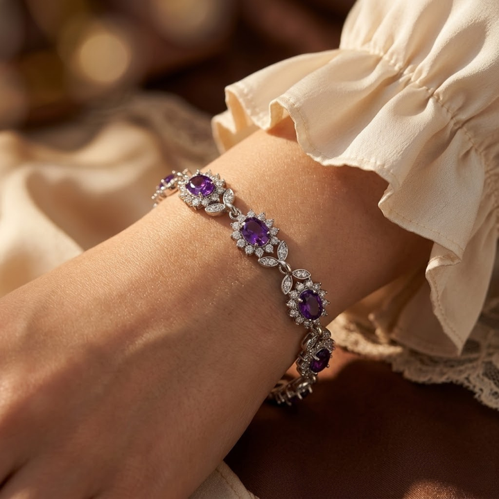Bracelet Floral en Améthyste Argentée — Groumia