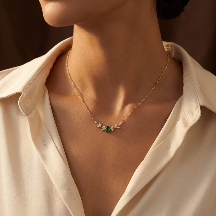 Collier Minimaliste en Or et Émeraude — Groumia