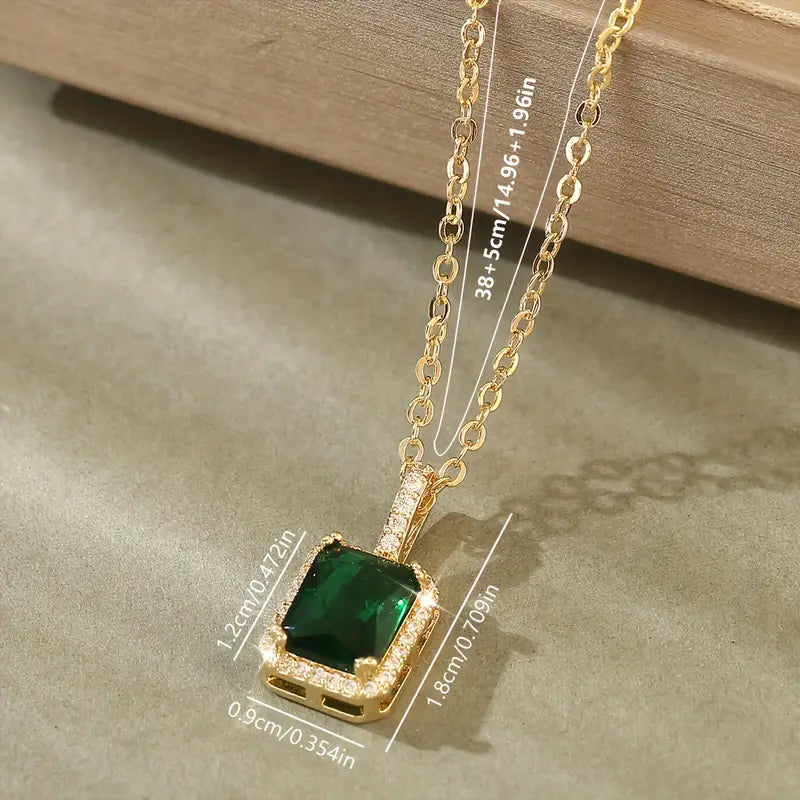Collier Rectangulaire Halo en Or et Émeraude — Groumia