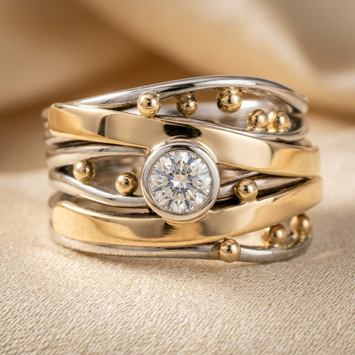 Bague en Argent et Or avec Monture en Enveloppement — Groumia