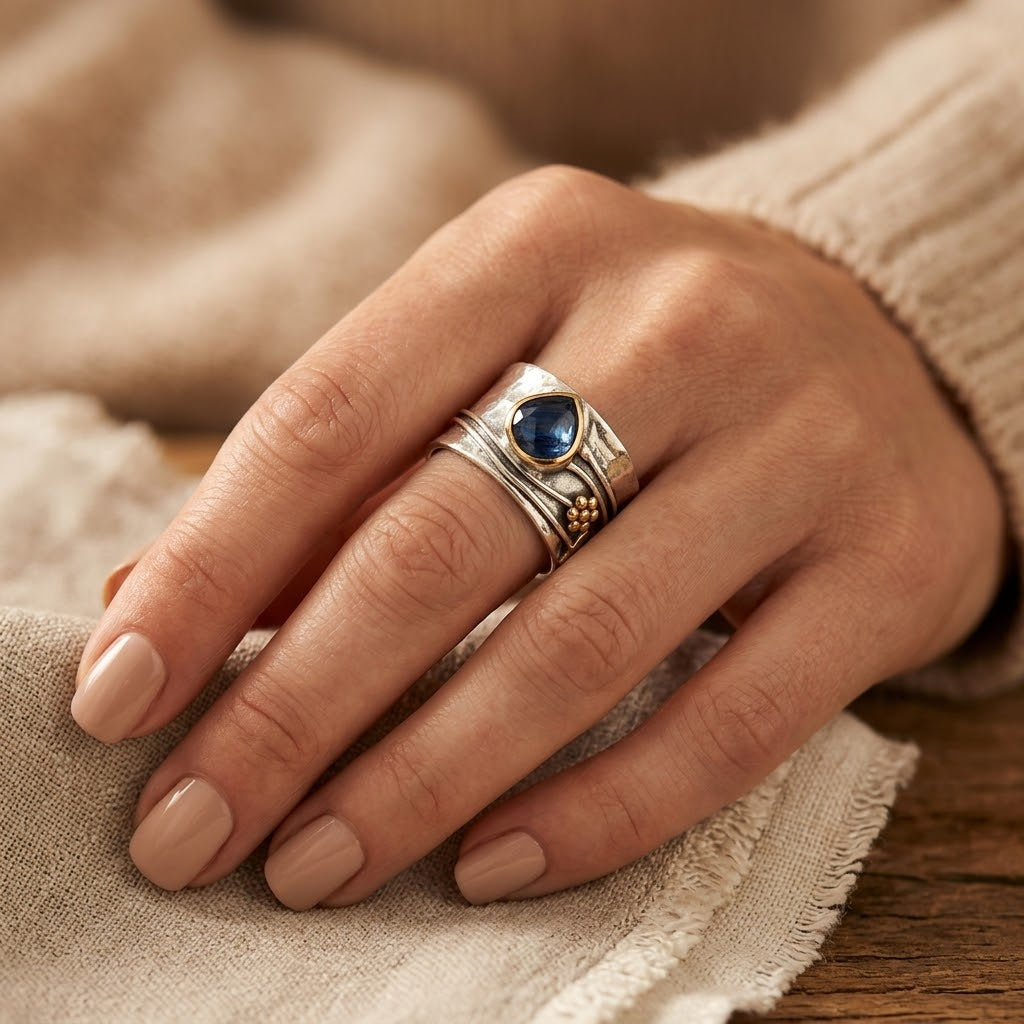 Bague avec Accent en Argent et Or — Groumia