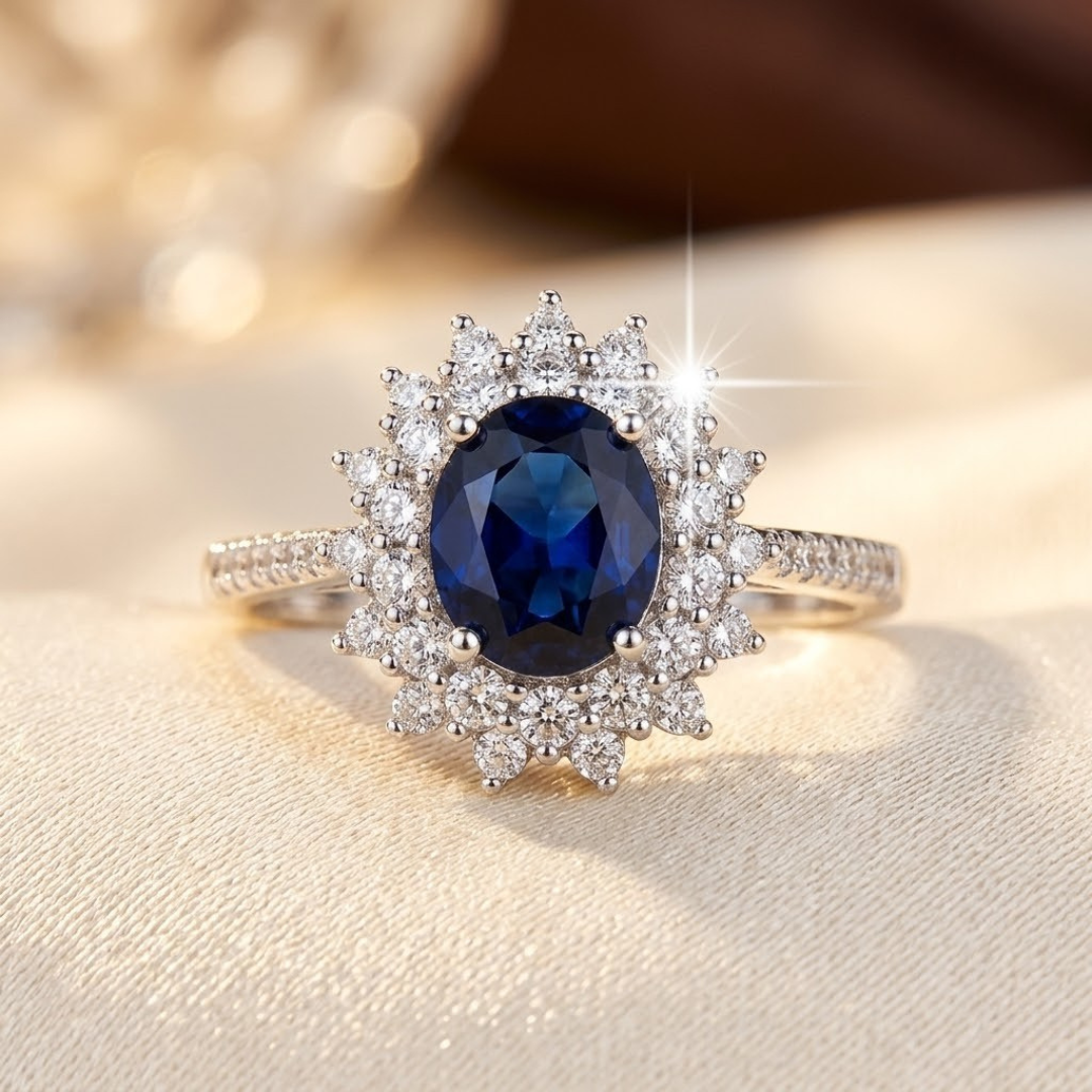 Bague Halo Saphir en Or — Groumia