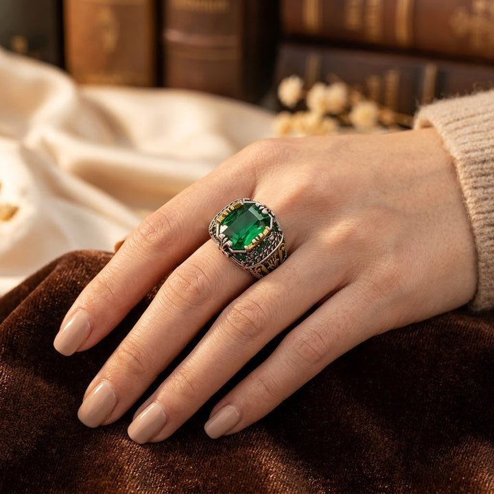 Bague Vintage en Argent Émeraude — Groumia