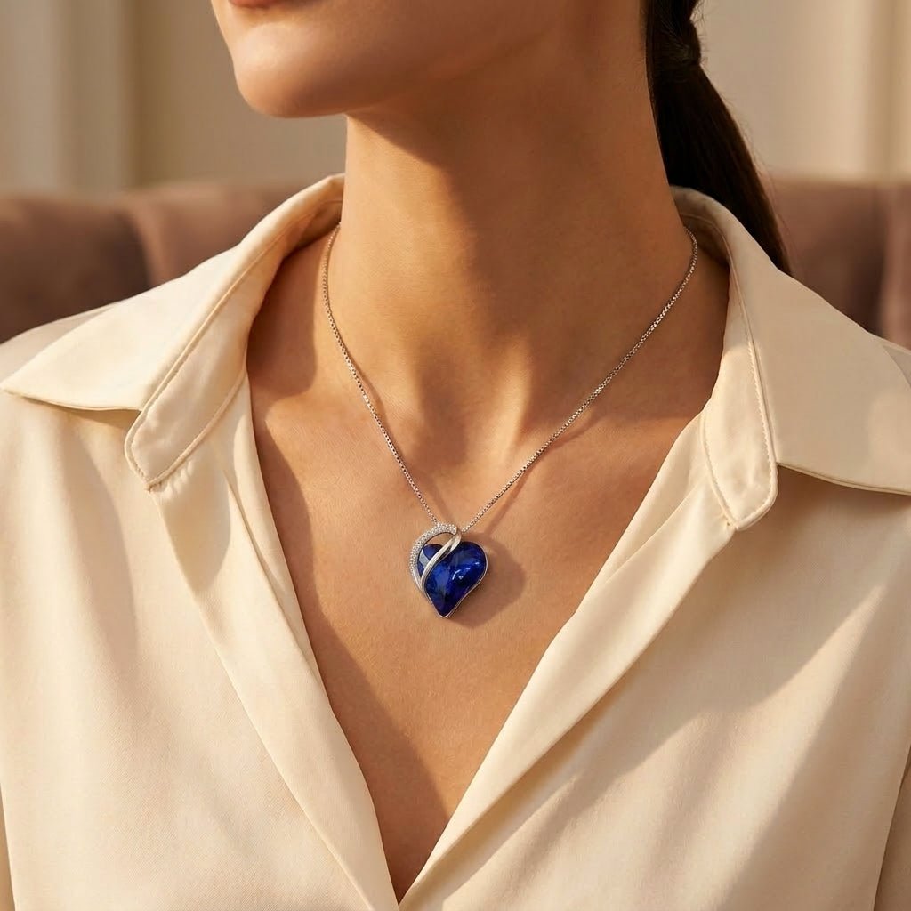 Collier en cœur en saphir argenté — Groumia
