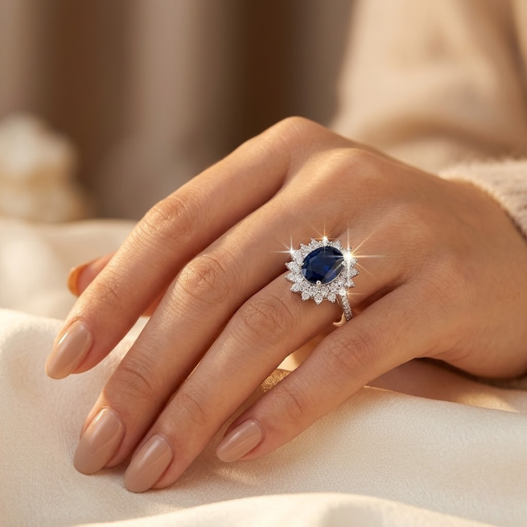 Bague Halo Saphir en Or — Groumia