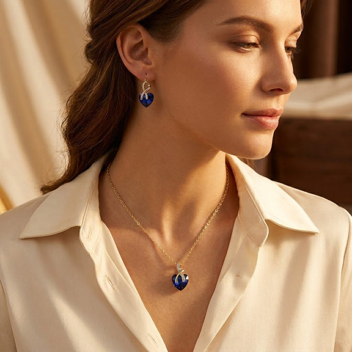 Collier et Boucles d'Oreilles en Saphir Doré en Forme de Cœur — Groumia
