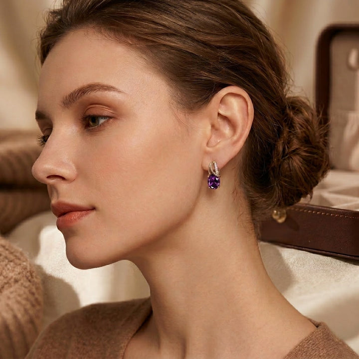Boucles d'oreilles créoles en or et améthyste — Groumia