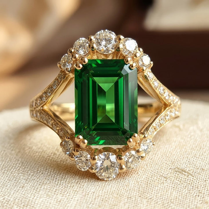 Bague Halo en Émeraude Dorée — Groumia