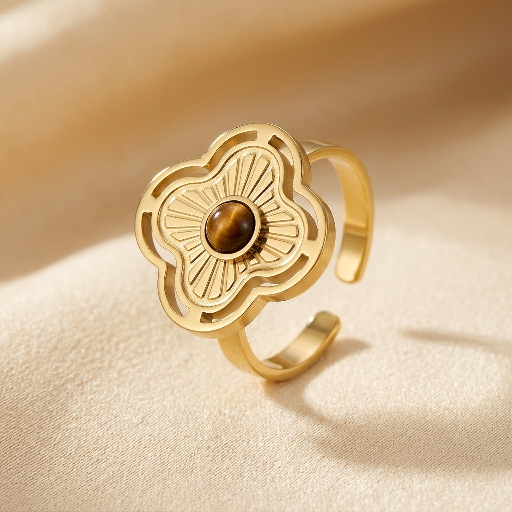 Bague ouverte florale en or — Groumia
