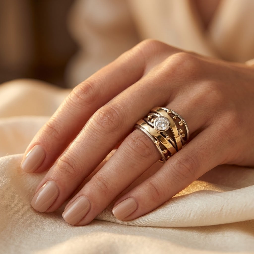 Bague en Argent et Or avec Monture en Enveloppement — Groumia