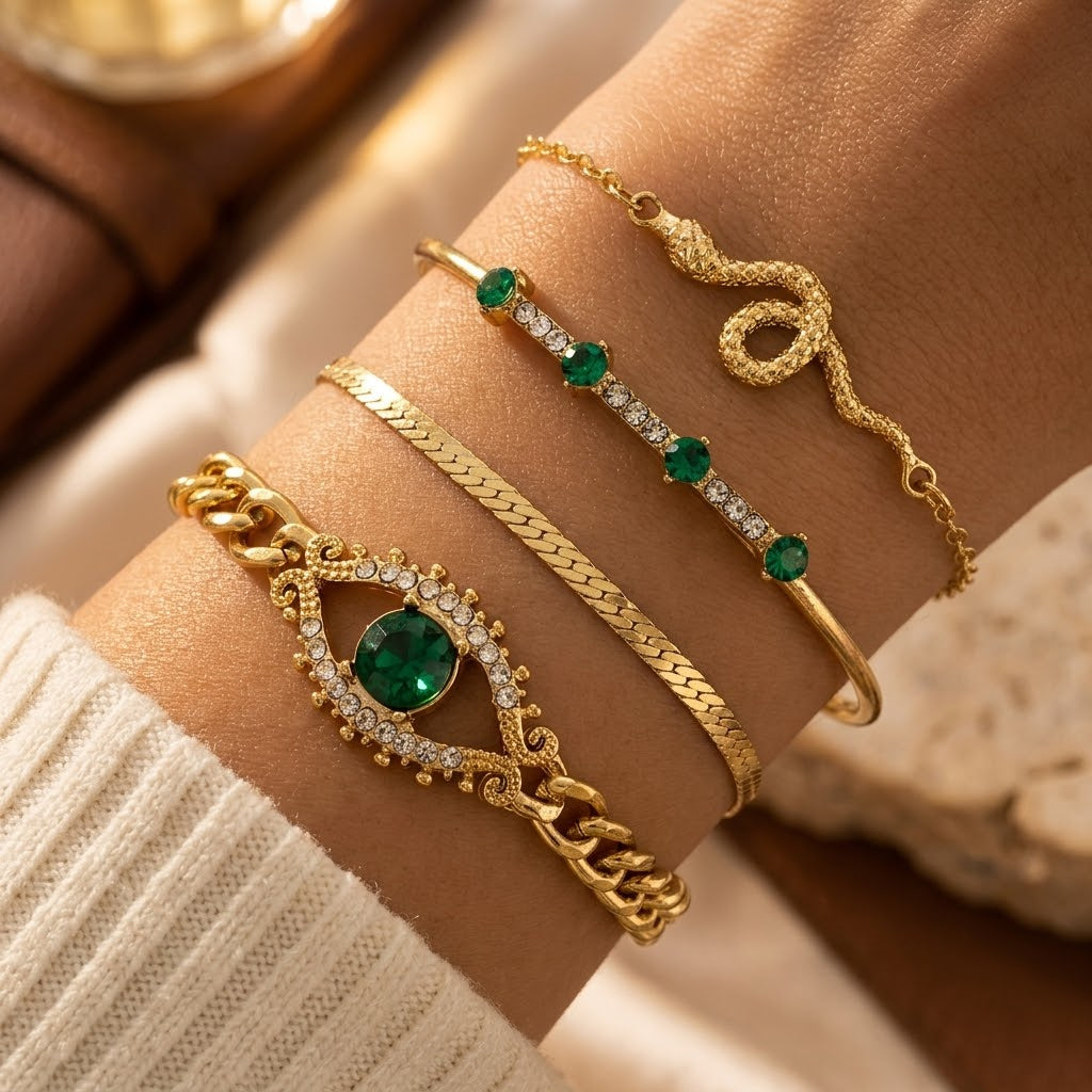 Bracelet Set en Émeraude Dorée — Groumia