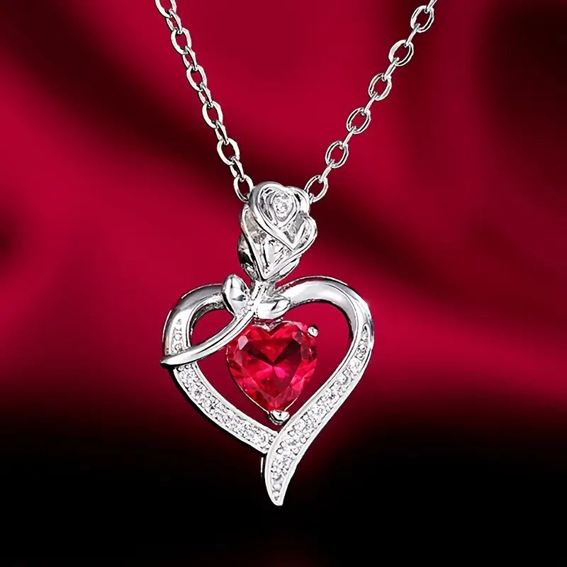 Collier Pendentif Cœur en Rubis Argenté — Groumia