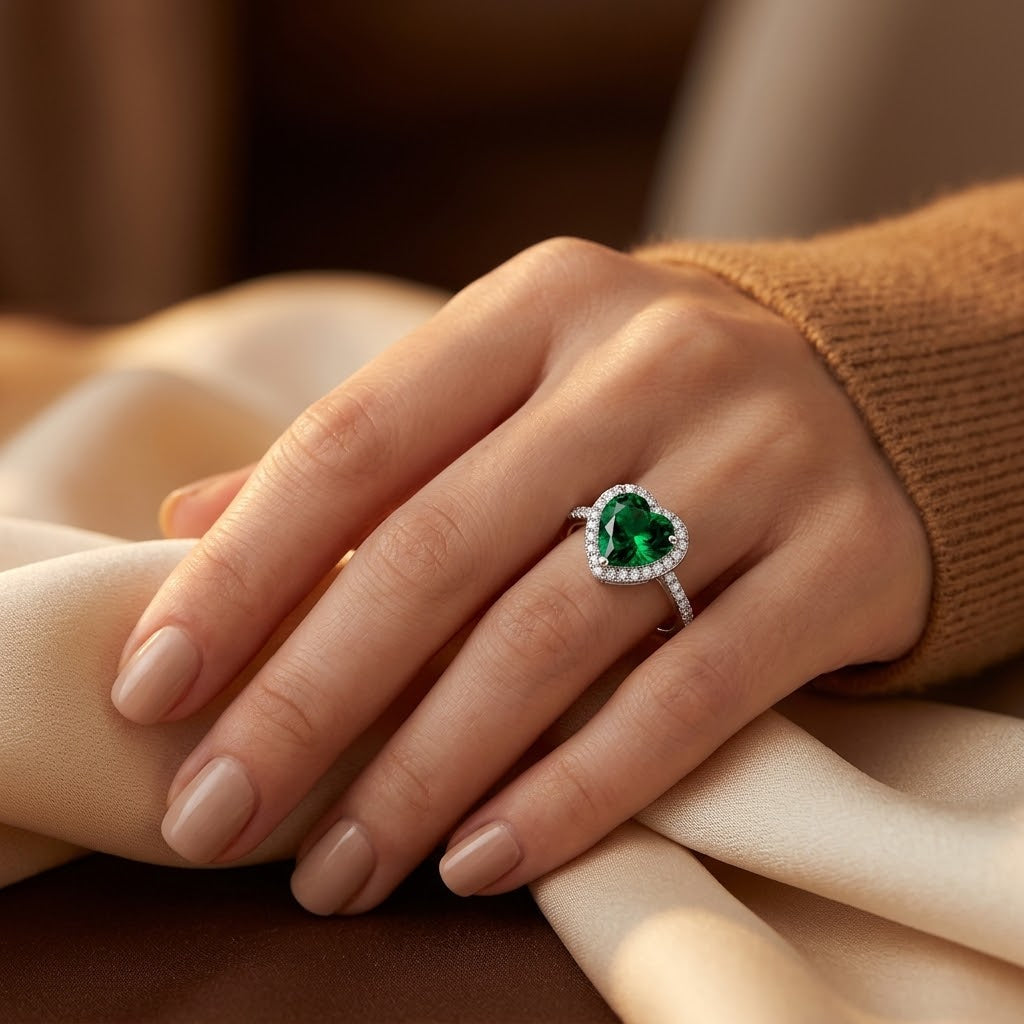 Bague Halo en Émeraude Argentée — Groumia