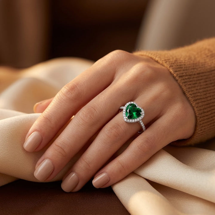 Bague Halo en Émeraude Argentée — Groumia