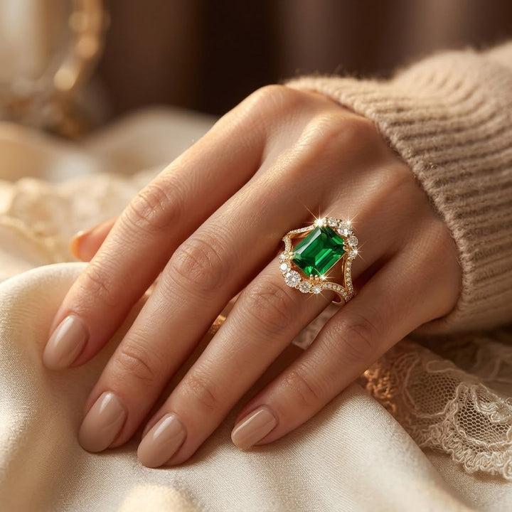 Bague Halo en Émeraude Dorée — Groumia