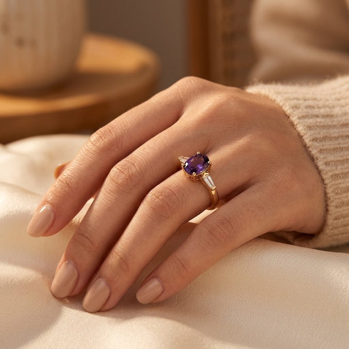 Bague en Or avec Améthyste à Trois Pierres — Groumia