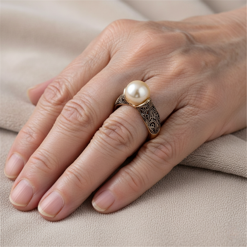Bague Rétro Dorée avec Perle — Groumia