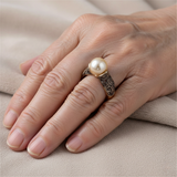 Bague Rétro Dorée avec Perle — Groumia