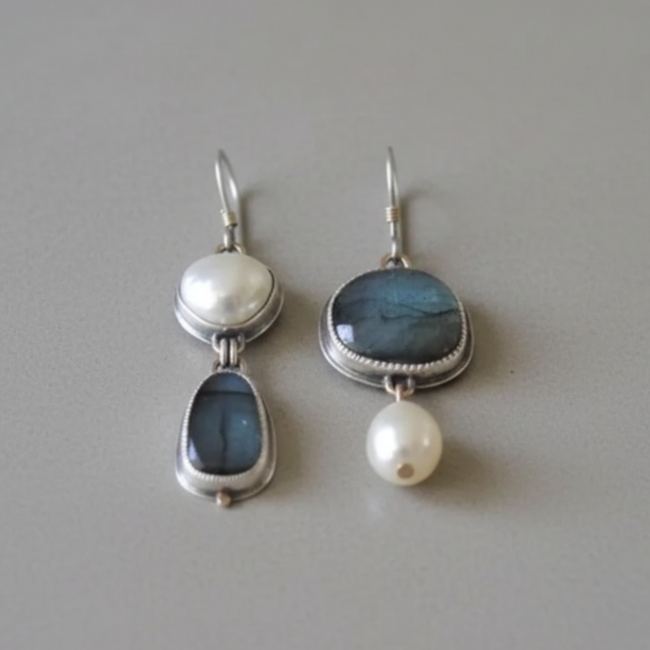 Boucles d'oreilles Vintage en Pierre Bleue et Perle — Groumia