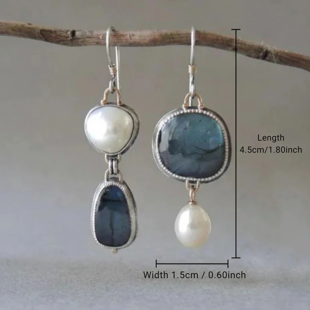 Boucles d'oreilles Vintage en Pierre Bleue et Perle — Groumia