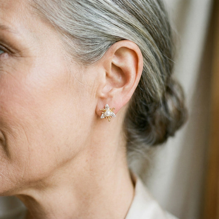 Boucles d'oreilles en fleurs avec cristaux et perles — Groumia