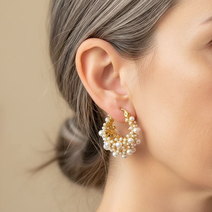 Boucles d'oreilles en or au design vintage avec perles — Groumia