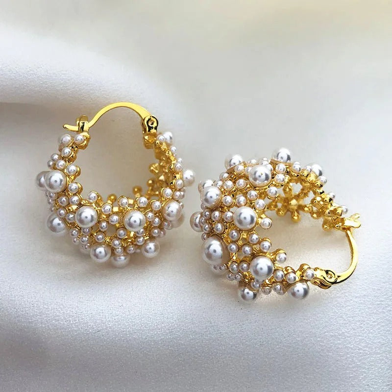 Boucles d'oreilles en or au design vintage avec perles — Groumia