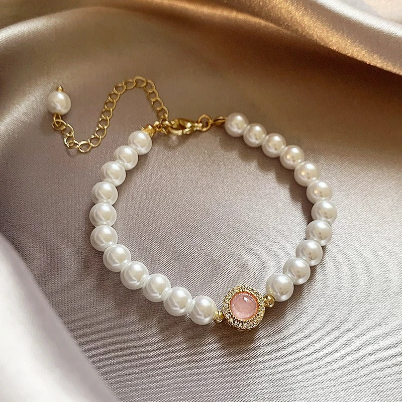 Bracelet rétro avec perles et quartz rose — Groumia