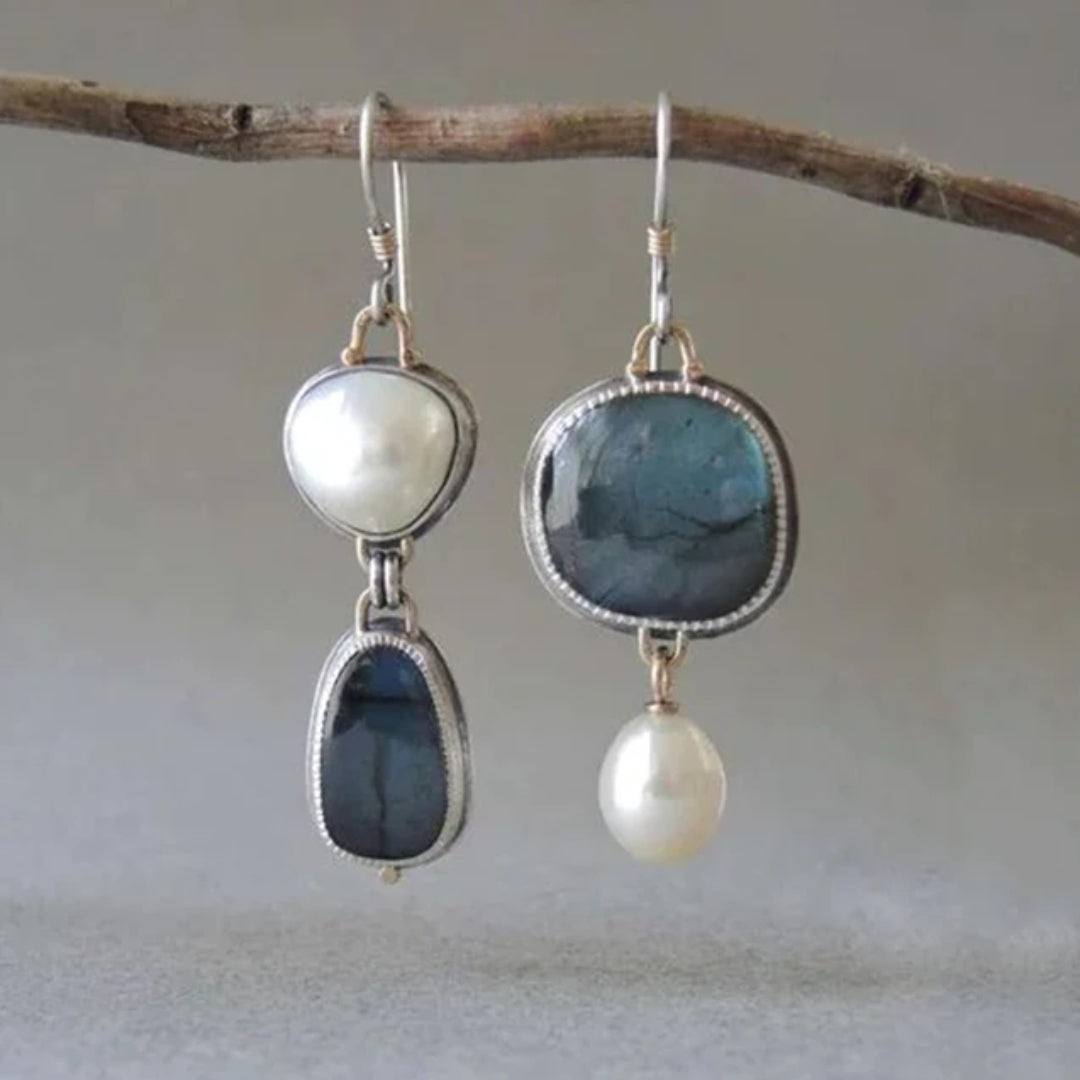 Boucles d'oreilles Vintage en Pierre Bleue et Perle — Groumia