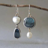 Boucles d'oreilles Vintage en Pierre Bleue et Perle — Groumia