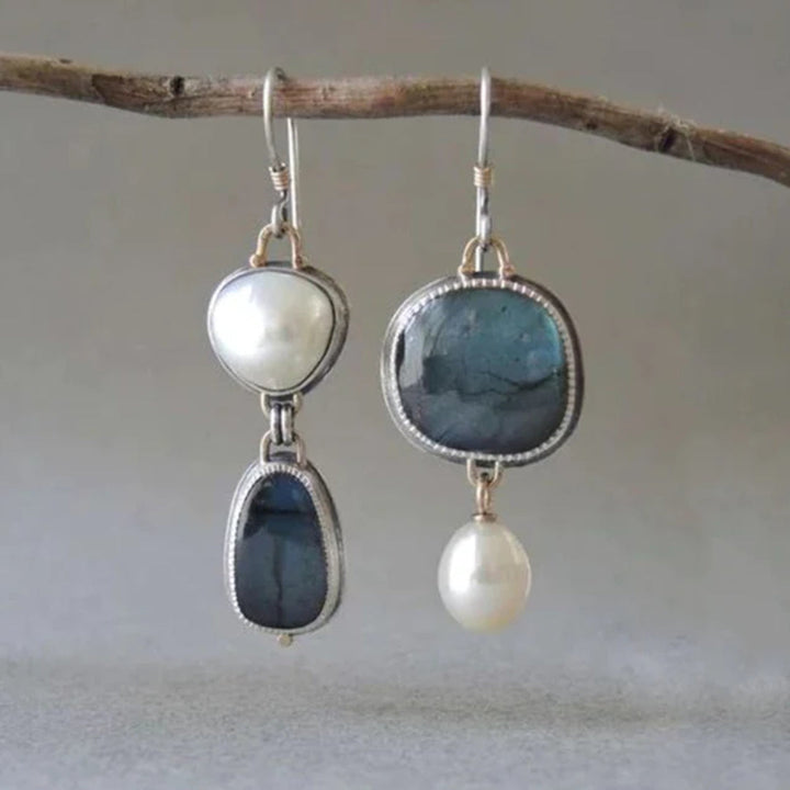 Boucles d'oreilles Vintage en Pierre Bleue et Perle — Groumia